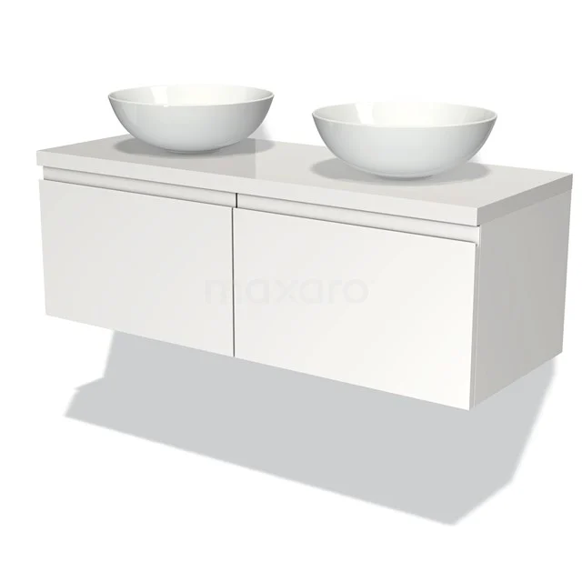 Modulo Plato Vanity units for countertop basin | 120 cm Matte white Handle-less front High-gloss white worktop 2 Side-by-side drawers BMK12-00226