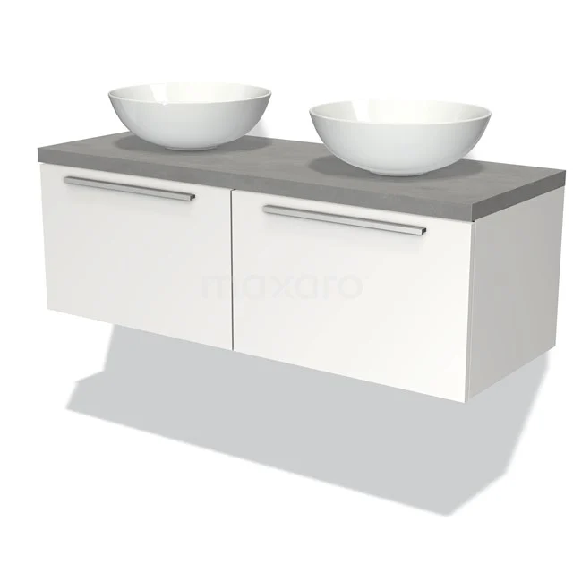 Modulo Plato Vanity units for countertop basin | 120 cm Matte white Flat front Light grey concrete worktop 2 Side-by-side drawers BMK12-00251