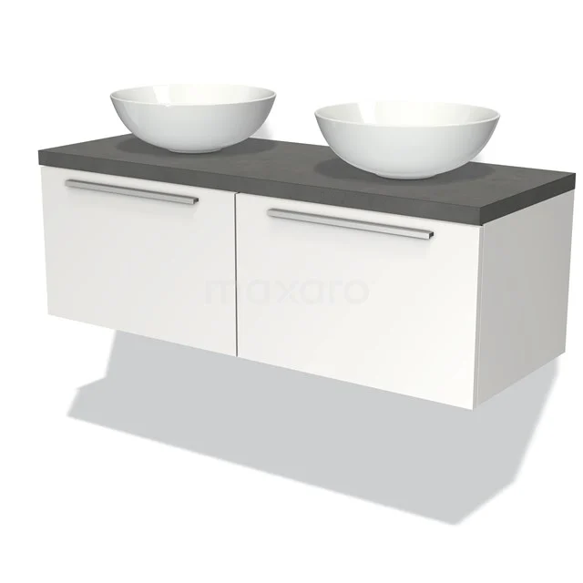 Modulo Plato Vanity units for countertop basin | 120 cm Matte white Flat front Dark grey concrete worktop 2 Side-by-side drawers BMK12-00254