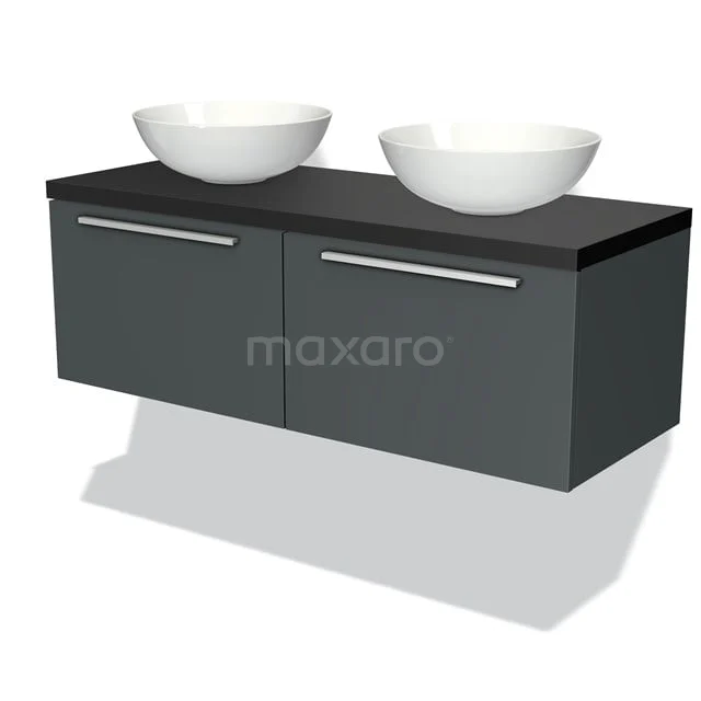 Modulo Plato Vanity units for countertop basin | 120 cm Dark grey Flat front Matte black worktop 2 Side-by-side drawers BMK12-00257