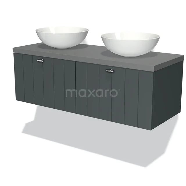 Modulo Plato Vanity units for countertop basin | 120 cm Dark grey Slat front Mid grey worktop 2 Side-by-side drawers BMK12-00261