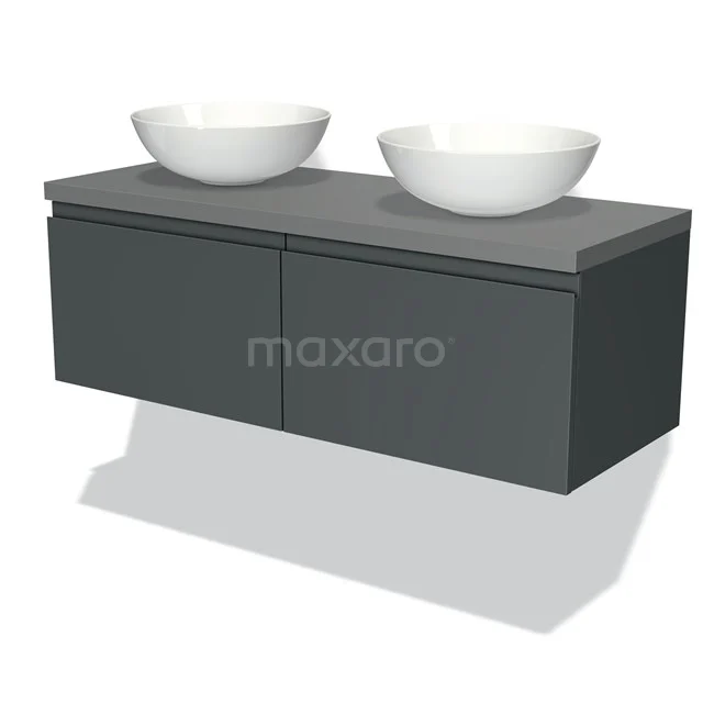 Modulo Plato Vanity units for countertop basin | 120 cm Dark grey Handle-less front Mid grey worktop 2 Side-by-side drawers BMK12-00262