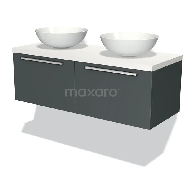 Modulo Plato Vanity units for countertop basin | 120 cm Dark grey Flat front Matte white worktop 2 Side-by-side drawers BMK12-00266