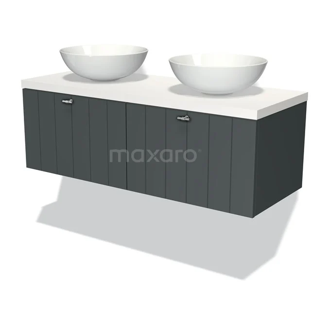 Modulo Plato Vanity units for countertop basin | 120 cm Dark grey Slat front Matte white worktop 2 Side-by-side drawers BMK12-00267