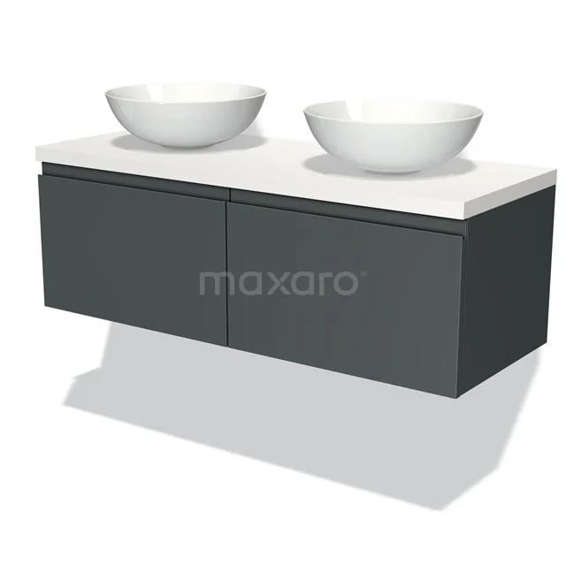 Modulo Plato Vanity units for countertop basin | 120 cm Dark grey Handle-less front Matte white worktop 2 Side-by-side drawers BMK12-00268