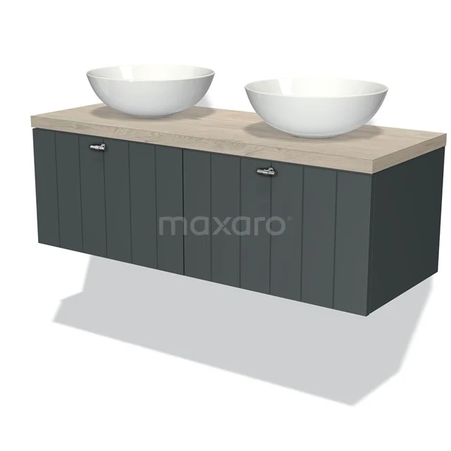 Modulo Plato Vanity units for countertop basin | 120 cm Dark grey Slat front Light grey oak worktop 2 Side-by-side drawers BMK12-00276