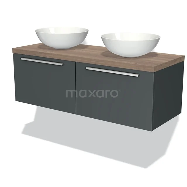 Modulo Plato Vanity units for countertop basin | 120 cm Dark grey Flat front Mid brown oak worktop 2 Side-by-side drawers BMK12-00281