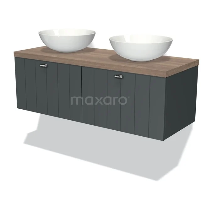 Modulo Plato Vanity units for countertop basin | 120 cm Dark grey Slat front Mid brown oak worktop 2 Side-by-side drawers BMK12-00282