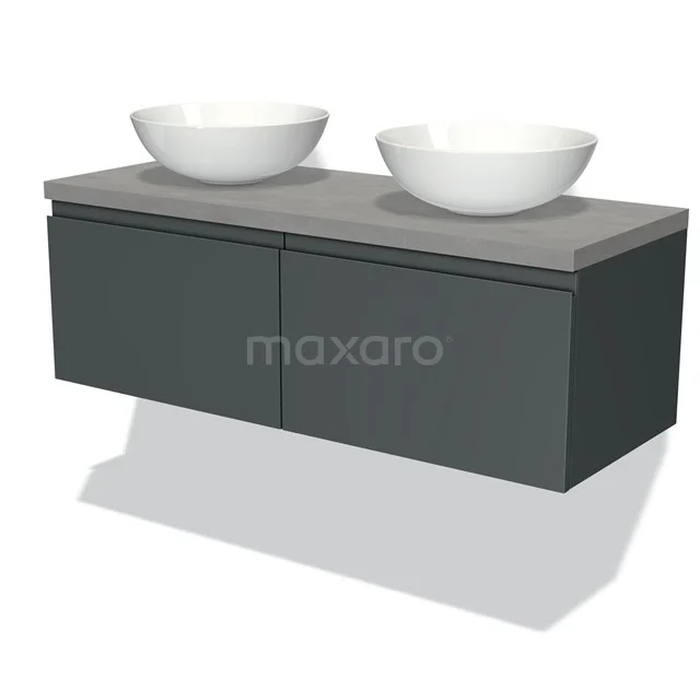 Modulo Plato Vanity units for countertop basin | 120 cm Dark grey Handle-less front Light grey concrete worktop 2 Side-by-side drawers BMK12-00292