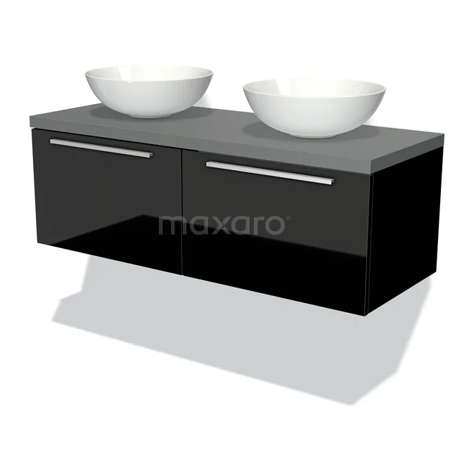 Modulo Plato Vanity units for countertop basin | 120 cm High-gloss black Flat front Mid grey worktop 2 Side-by-side drawers BMK12-00299
