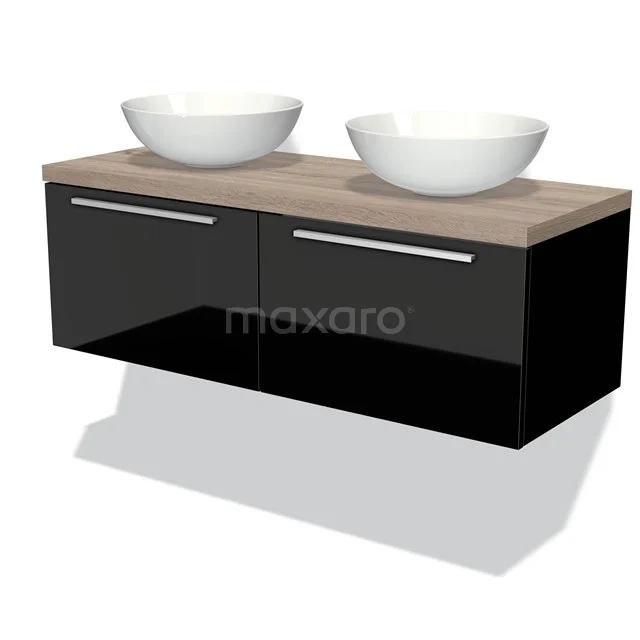 Modulo Plato Vanity units for countertop basin | 120 cm High-gloss black Flat front Oak worktop 2 Side-by-side drawers BMK12-00311