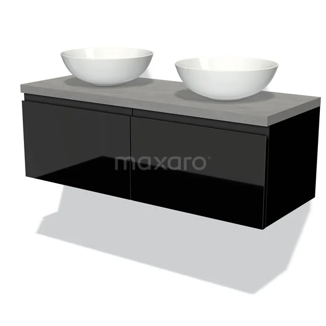 Modulo Plato Vanity units for countertop basin | 120 cm High-gloss black Handle-less front Light grey concrete worktop 2 Side-by-side drawers BMK12-00331