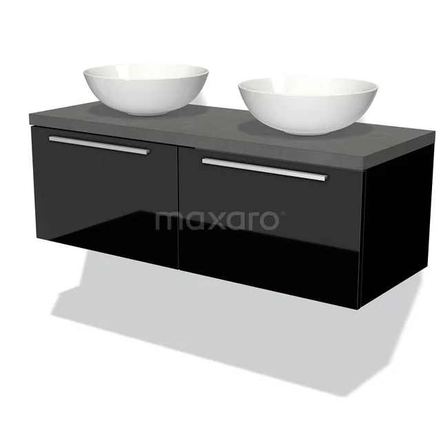 Modulo Plato Vanity units for countertop basin | 120 cm High-gloss black Flat front Dark grey concrete worktop 2 Side-by-side drawers BMK12-00332