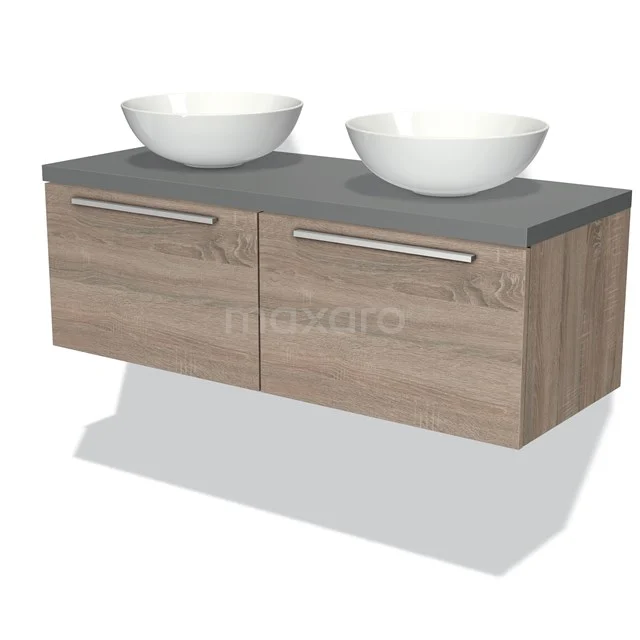 Modulo Plato Vanity units for countertop basin | 120 cm Oak Flat front Mid grey worktop 2 Side-by-side drawers BMK12-00337