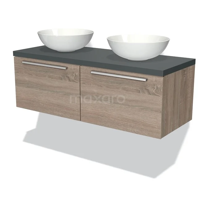 Modulo Plato Vanity units for countertop basin | 120 cm Oak Flat front Dark grey worktop 2 Side-by-side drawers BMK12-00343