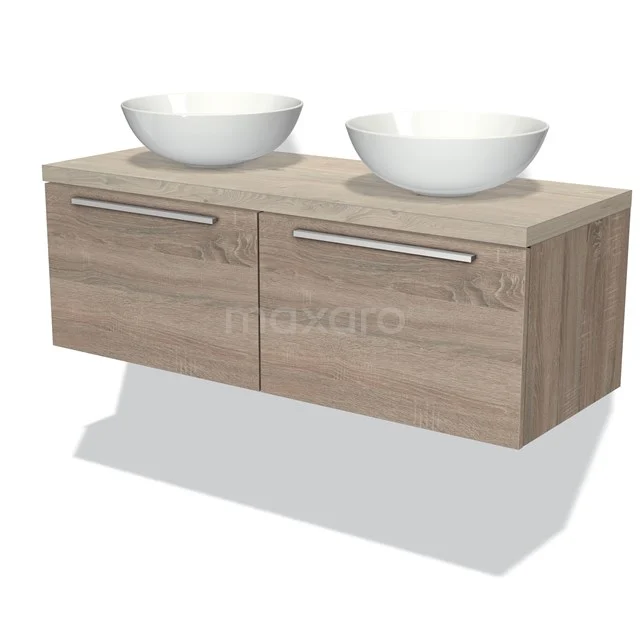 Modulo Plato Vanity units for countertop basin | 120 cm Oak Flat front Light grey oak worktop 2 Side-by-side drawers BMK12-00347