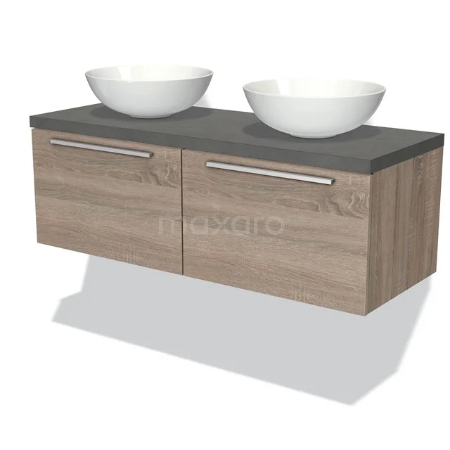 Modulo Plato Vanity units for countertop basin | 120 cm Oak Flat front Dark grey concrete worktop 2 Side-by-side drawers BMK12-00359