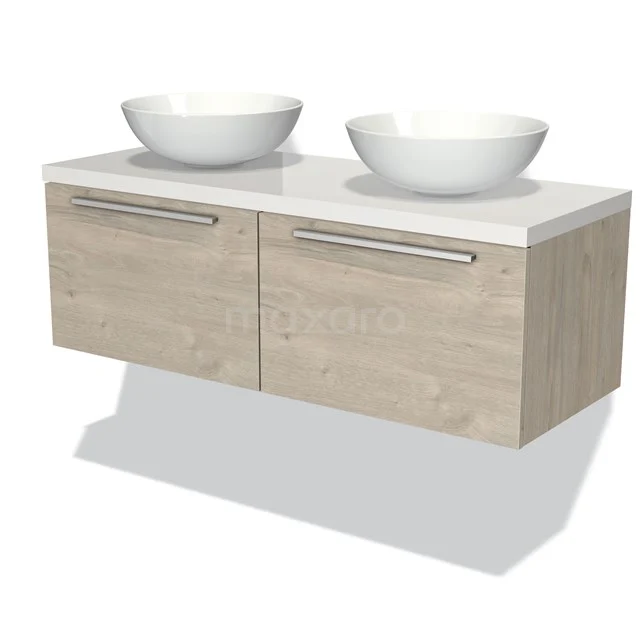 Modulo Plato Vanity units for countertop basin | 120 cm Light grey oak Flat front High-gloss white worktop 2 Side-by-side drawers BMK12-00365