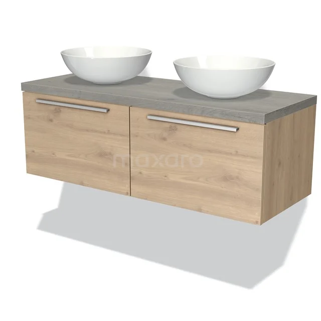 Modulo Plato Vanity units for countertop basin | 120 cm Light brown oak Flat front Grey oak worktop 2 Side-by-side drawers BMK12-00407