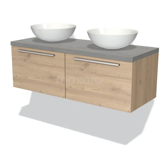 Modulo Plato Vanity units for countertop basin | 120 cm Light brown oak Flat front Light grey concrete worktop 2 Side-by-side drawers BMK12-00409