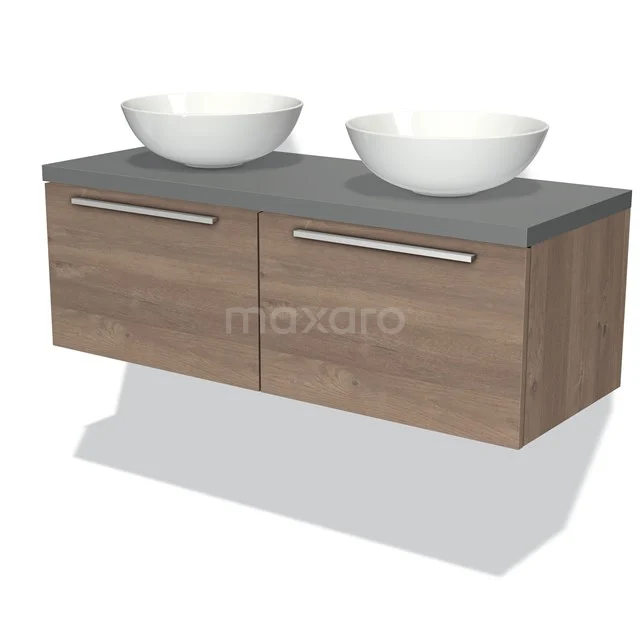 Modulo Plato Badkamermeubel voor waskom | 120 cm Middenbruin eiken Vlak front Middengrijs blad 2 lades naast elkaar BMK12-00415