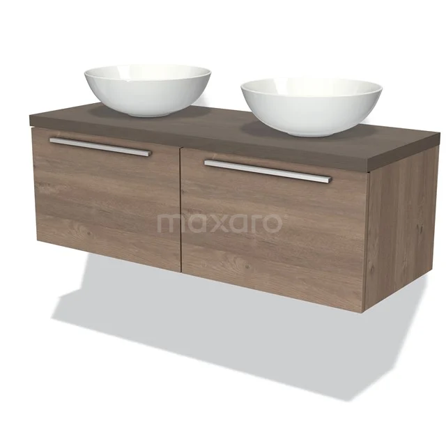 Modulo Plato Badkamermeubel voor waskom | 120 cm Middenbruin eiken Vlak front Donkerbruin eiken blad 2 lades naast elkaar BMK12-00431