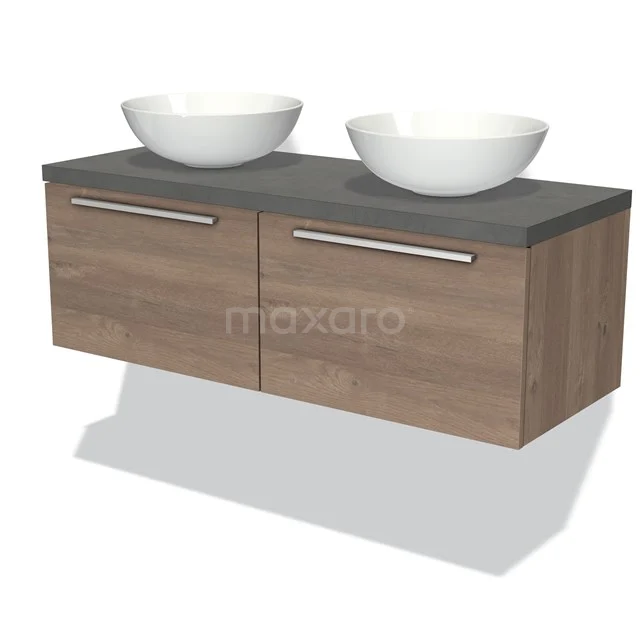 Badkamermeubel voor Waskom 120cm Modulo Plato Middenbruin Eiken 2 Lades Vlak Donkergrijs Beton Blad BMK12-00437