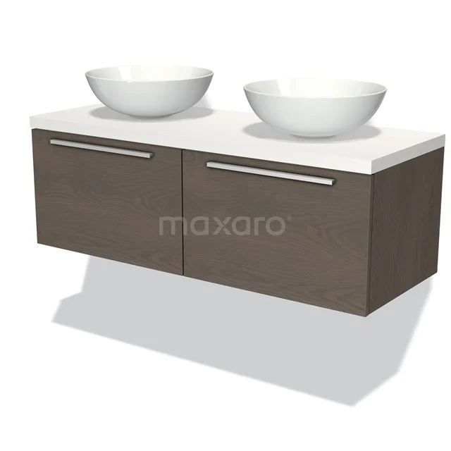 Modulo Plato Vanity units for countertop basin | 120 cm Dark brown oak Flat front Matte white worktop 2 Side-by-side drawers BMK12-00445