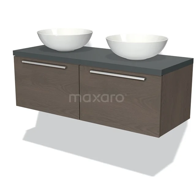 Modulo Plato Vanity units for countertop basin | 120 cm Dark brown oak Flat front Dark grey worktop 2 Side-by-side drawers BMK12-00447
