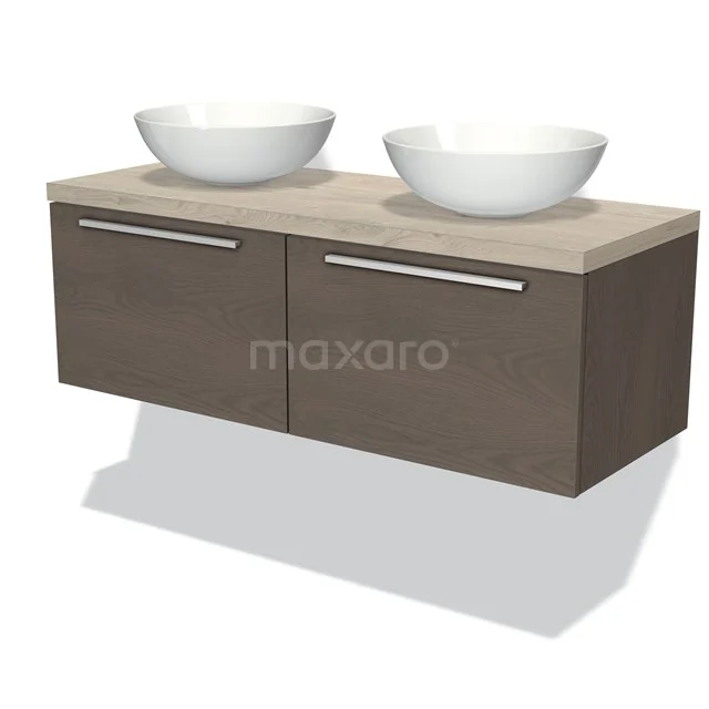 Modulo Plato Vanity units for countertop basin | 120 cm Dark brown oak Flat front Light grey oak worktop 2 Side-by-side drawers BMK12-00453