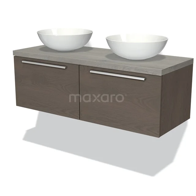 Modulo Plato Vanity units for countertop basin | 120 cm Dark brown oak Flat front Grey oak worktop 2 Side-by-side drawers BMK12-00459