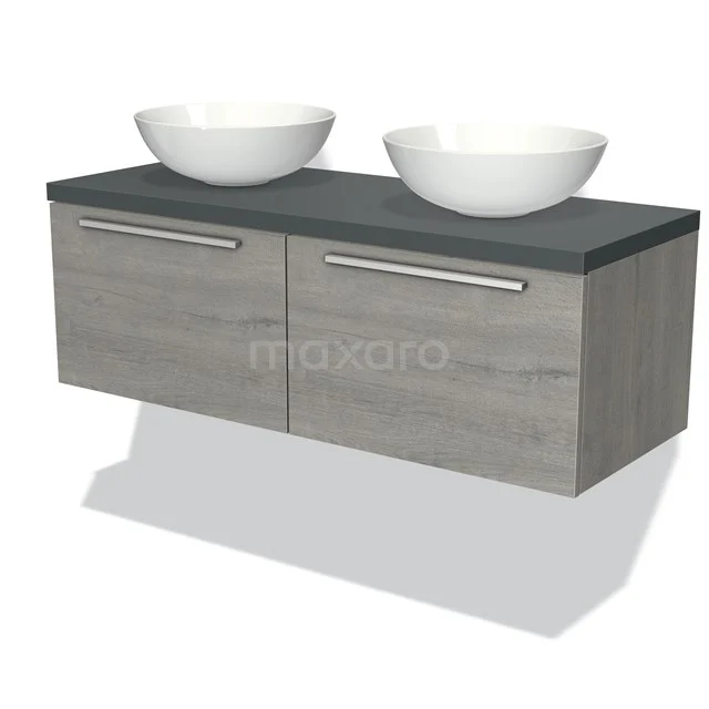 Modulo Plato Vanity units for countertop basin | 120 cm Grey oak Flat front Dark grey worktop 2 Side-by-side drawers BMK12-00473