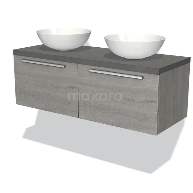 Modulo Plato Vanity units for countertop basin | 120 cm Grey oak Flat front Dark grey concrete worktop 2 Side-by-side drawers BMK12-00489