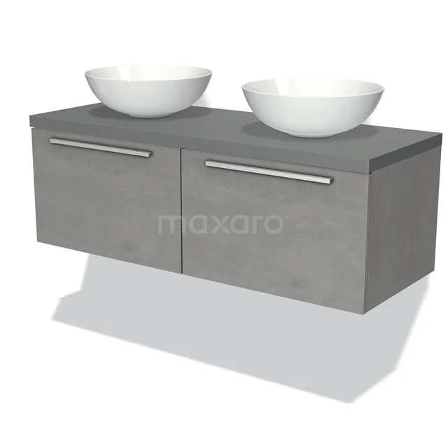 Modulo Plato Vanity units for countertop basin | 120 cm Light grey concrete Flat front Mid grey worktop 2 Side-by-side drawers BMK12-00492