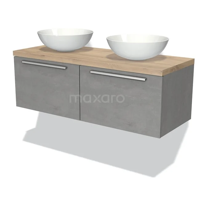 Modulo Plato Vanity units for countertop basin | 120 cm Light grey concrete Flat front Light brown oak worktop 2 Side-by-side drawers BMK12-00499