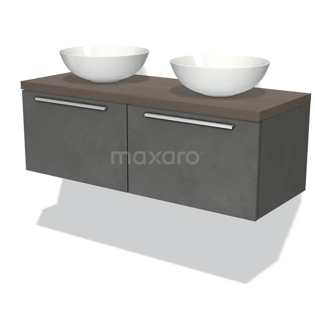 Modulo Plato Badkamermeubel voor waskom | 120 cm Grijs Vlak front Donkerbruin eiken blad 2 lades naast elkaar BMK12-00514