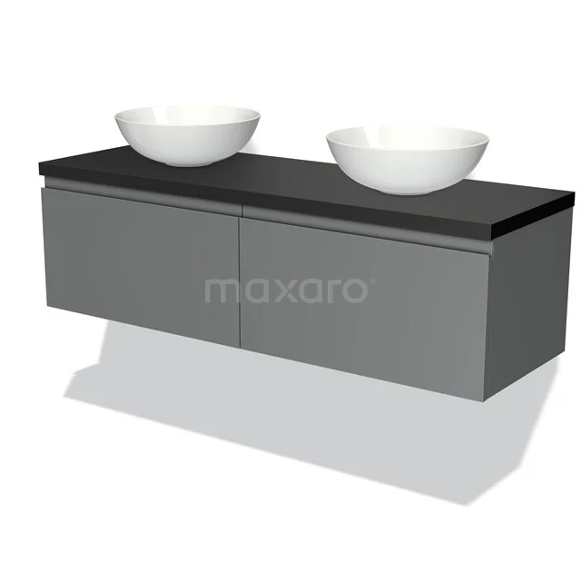 Modulo Plato Vanity units for countertop basin | 140 cm Mid grey Handle-less front Matte black worktop 2 Side-by-side drawers BMK12-00558
