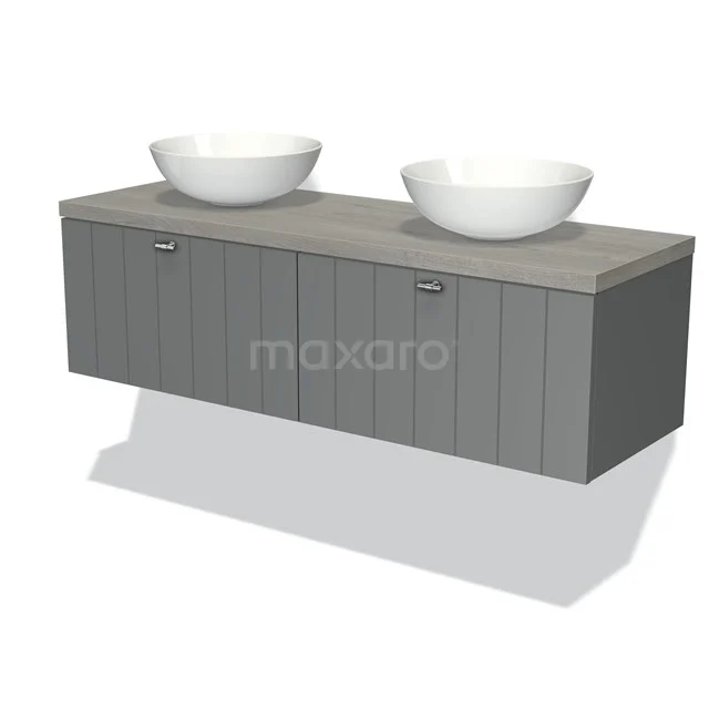 Modulo Plato Vanity units for countertop basin | 140 cm Mid grey Slat front Grey oak worktop 2 Side-by-side drawers BMK12-00587