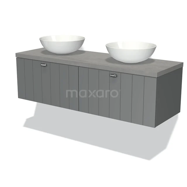 Modulo Plato Vanity units for countertop basin | 140 cm Mid grey Slat front Light grey concrete worktop 2 Side-by-side drawers BMK12-00590