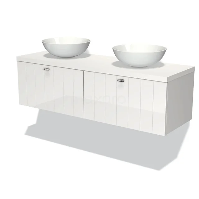 Modulo Plato Badkamermeubel voor waskom | 140 cm Wit Lamel front Mat wit blad 2 lades naast elkaar BMK12-00602