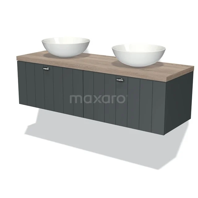 Modulo Plato Vanity units for countertop basin | 140 cm Dark grey Slat front Oak worktop 2 Side-by-side drawers BMK12-00689