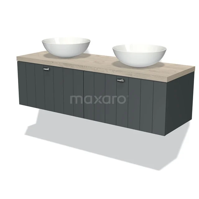 Modulo Plato Vanity units for countertop basin | 140 cm Dark grey Slat front Light grey oak worktop 2 Side-by-side drawers BMK12-00692