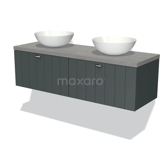 Modulo Plato Badkamermeubel voor waskom | 140 cm Grijs Lamel front Lichtgrijs beton blad 2 lades naast elkaar BMK12-00707