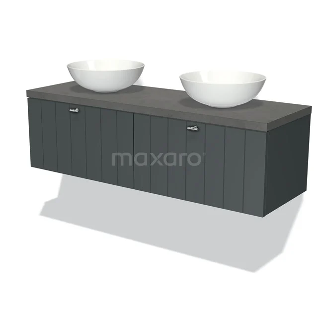 Modulo Plato Vanity units for countertop basin | 140 cm Dark grey Slat front Dark grey concrete worktop 2 Side-by-side drawers BMK12-00710