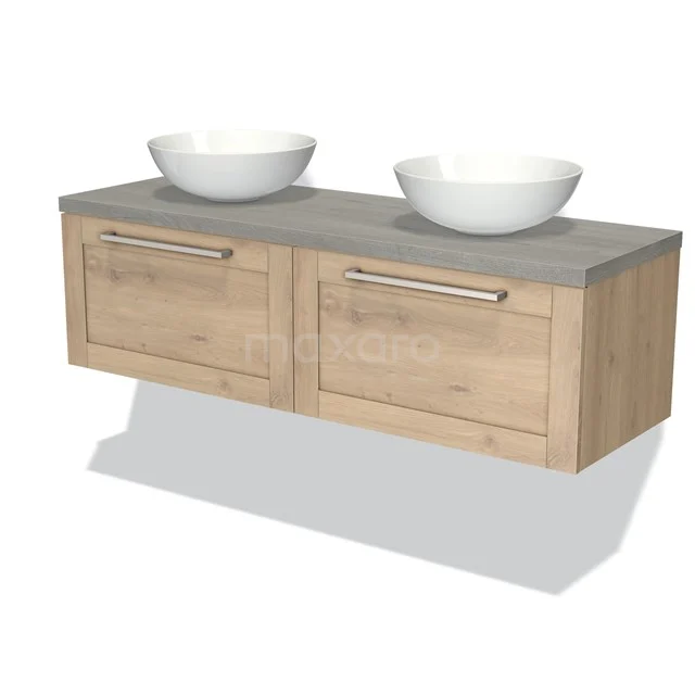 Badkamermeubel voor Waskom 140cm Modulo Plato Lichtbruin Eiken 2 Lades Kader Grijs Eiken Blad BMK12-00824