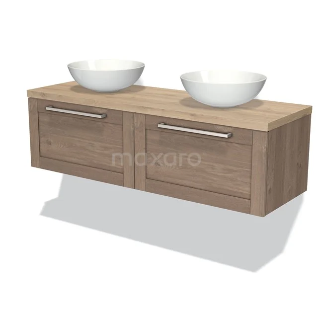 Badkamermeubel voor Waskom 140cm Modulo Plato Middenbruin Eiken 2 Lades Kader Lichtbruin Eiken Blad BMK12-00846