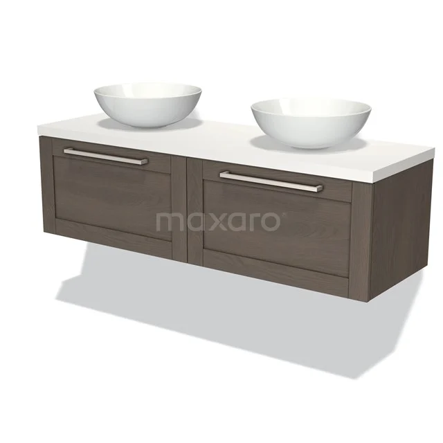 Modulo Plato Badkamermeubel voor waskom | 140 cm Bruin Kader front Mat wit blad 2 lades naast elkaar BMK12-00862