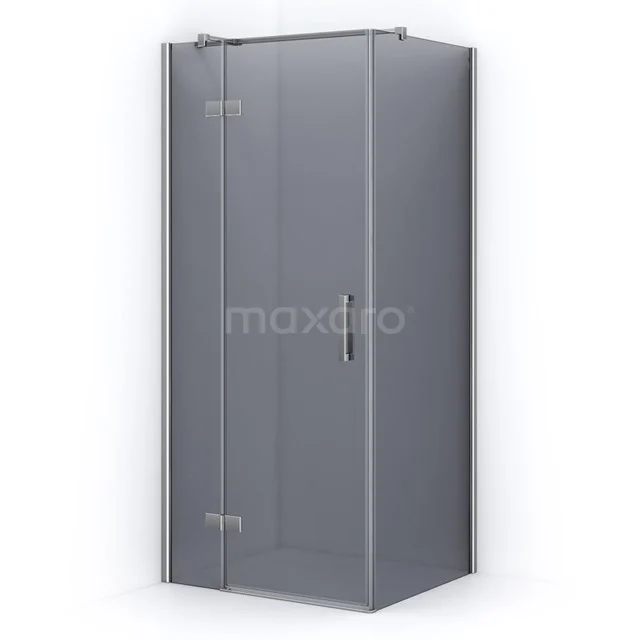 Graue Duschkabine mit Eckeinstieg, mattglas Tür und Aluminiumrahmen, ideal für moderne Bäder.