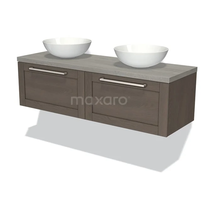 Badkamermeubel voor Waskom 140cm Modulo Plato Donkerbruin Eiken 2 Lades Kader Grijs Eiken Blad BMK12-00876