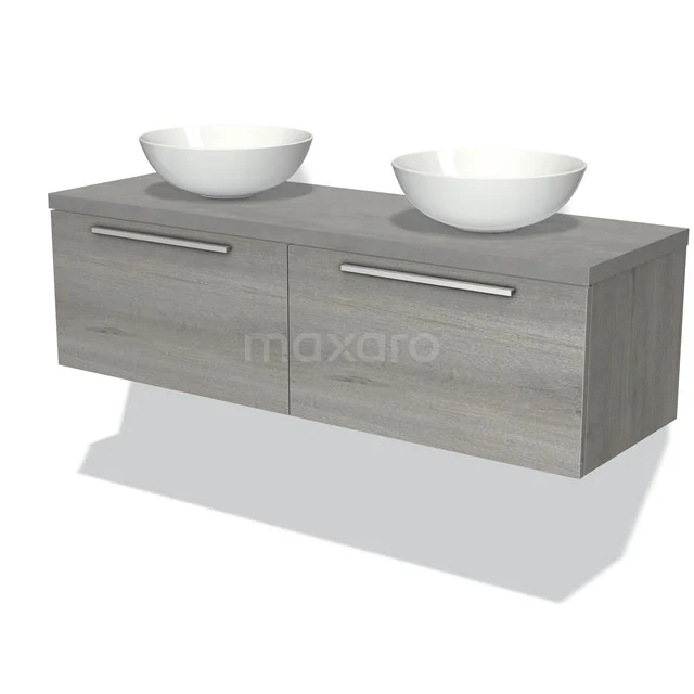 Modulo Plato Vanity units for countertop basin | 140 cm Grey oak Flat front Light grey concrete worktop 2 Side-by-side drawers BMK12-00903